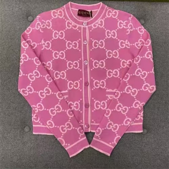 Gucci Women's Pink Wool GG Logo Cardigan - Picture 1 of 8